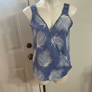 NWT Blue Leaf Print Camisole with Lace Straps